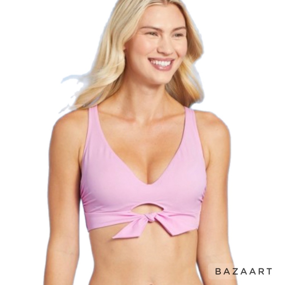 Shade and Shore Pink Tie Front Bralette Bikini Top - Picture 2 of 7